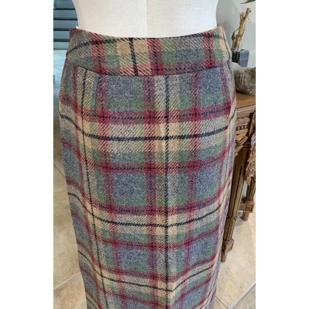 Savannah women 10 tan plaid wool button front vintage midi Straight skirt - Picture 7 of 10